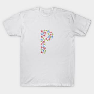 Floral Monogram Letter P - pink and blue T-Shirt